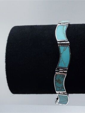 Sterling Silver Turquoise Inlay Wave Bracelet